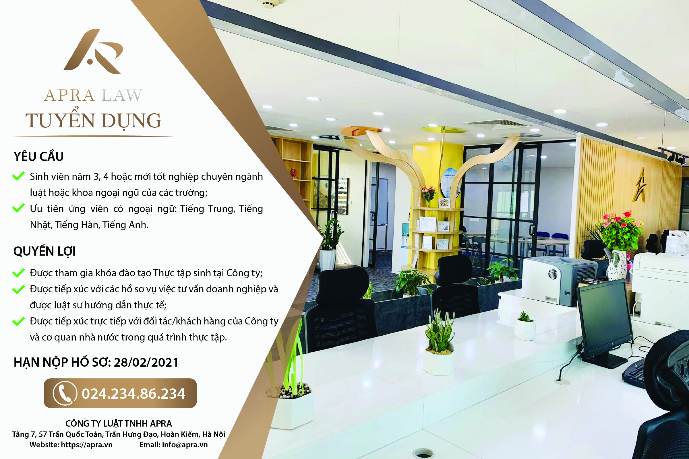 TUYỂN DỤNG THỰC TẬP SINH PHÁP LÝ 2021 - Công ty Luật Apra